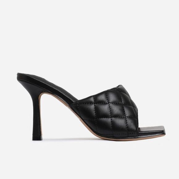 Ego TROPEZ SQUARE TOE QUILTED HEEL MULE IN BLACK FAUX LEATHER Size 9 - Picture 2 of 13